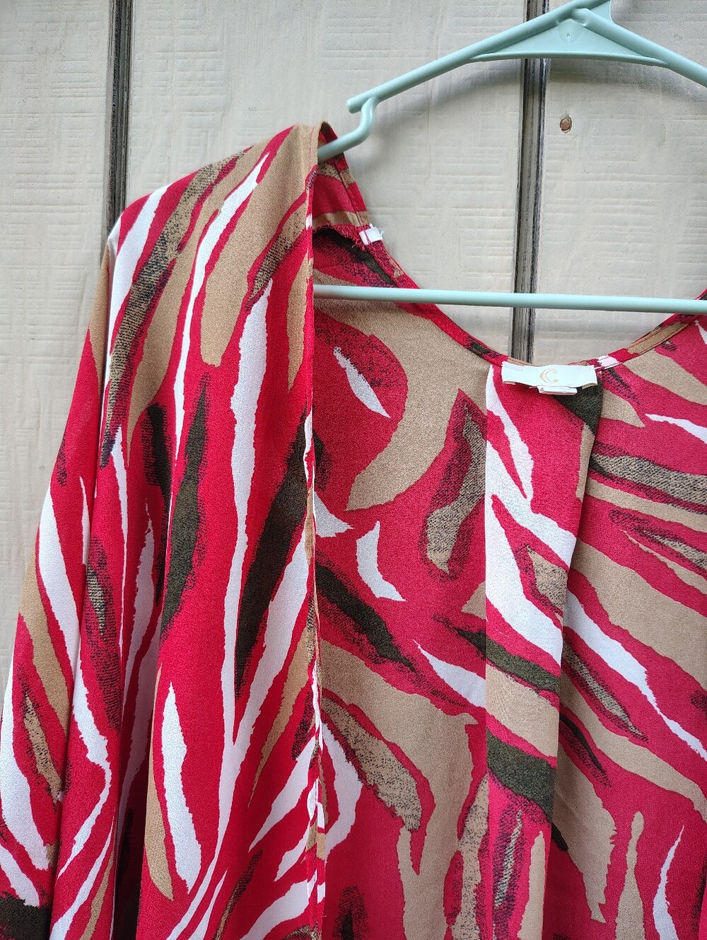 Charmin Charlie Kimono Red Cover Up Zebra Print Flowy 3/4 Sleeves Boho Large - Picture 3 of 6